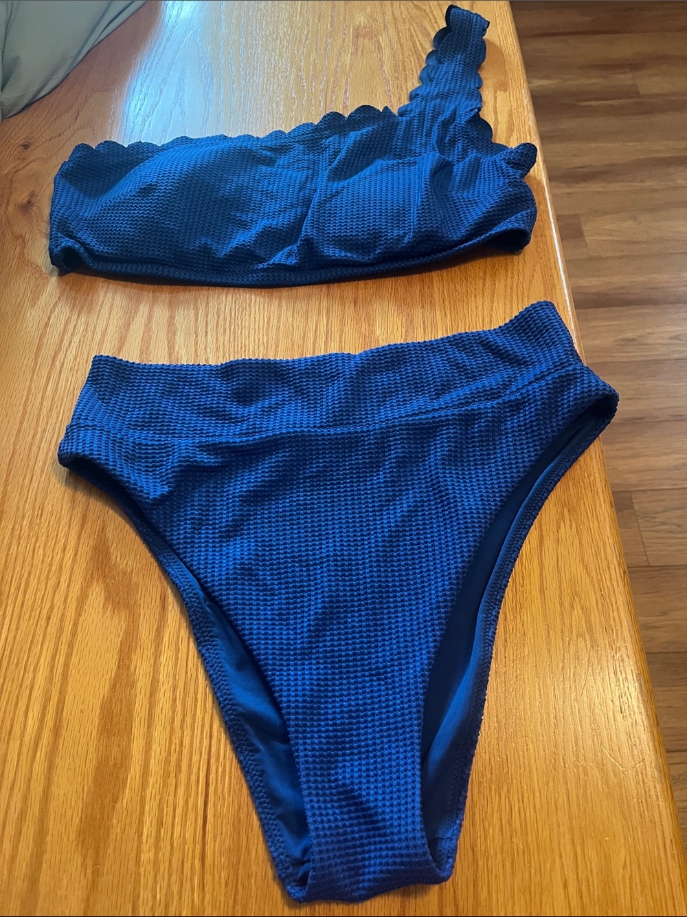 aerie Royal Blue Textured One-Shoulder High-Waist Bikini